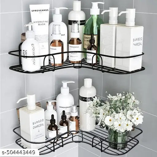 (Pack of 2) 2 Self-Adhesive Shelves for Corner Walls for Bathroom Organizer - Bathrom Corner Shelf with Magic Sticker