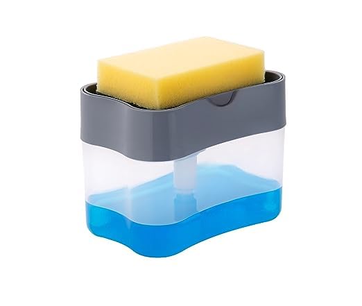 2 in 1 Soap Dispenser for Dishwasher Liquid Holder, Liquid Dispenser Through Pump with Sponge