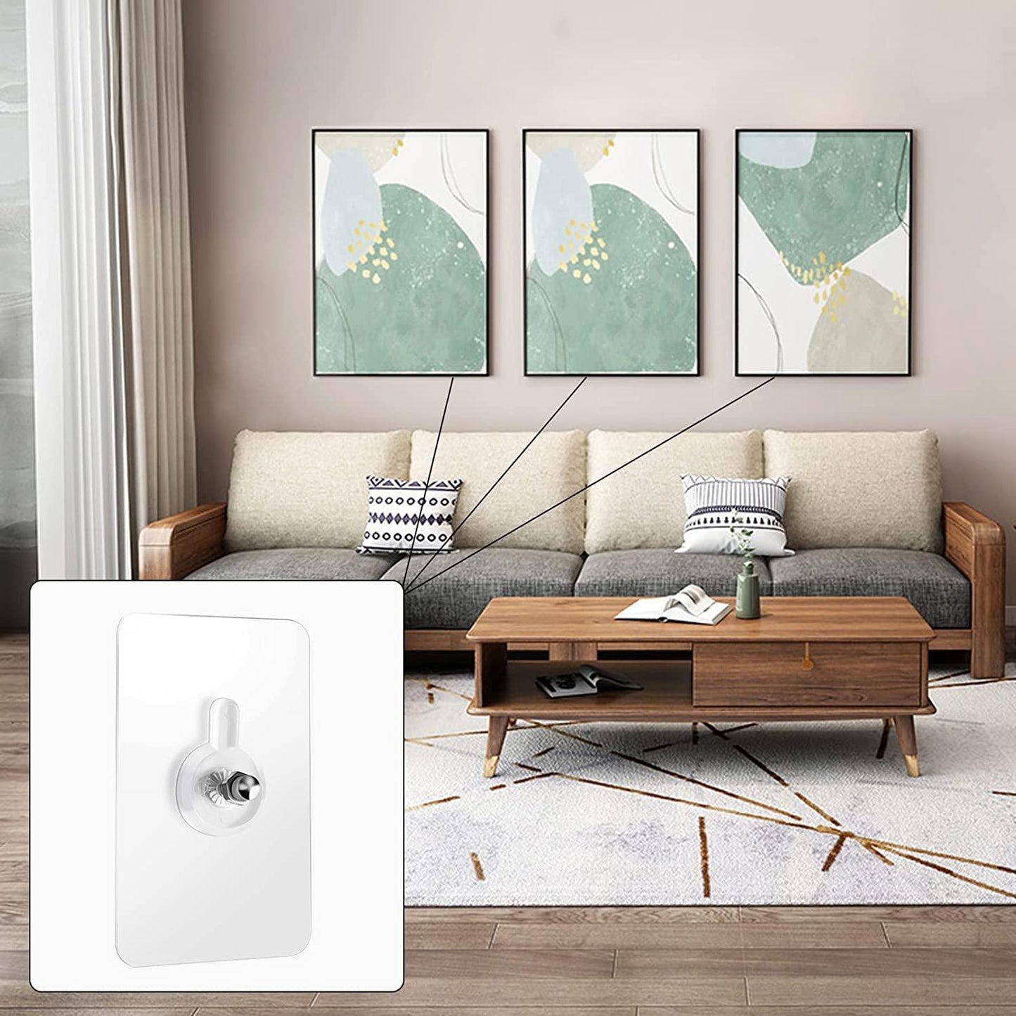 Wall Hooks, Adhesive Wall Screws Hanging Nails, No-Drilling Waterproof Screw Free Stickers for Hanging, Heavy-Duty Adhesive Wall Mount Screw Hooks for Kitchen Bathroom Bedroom Living Room 12 Pcs