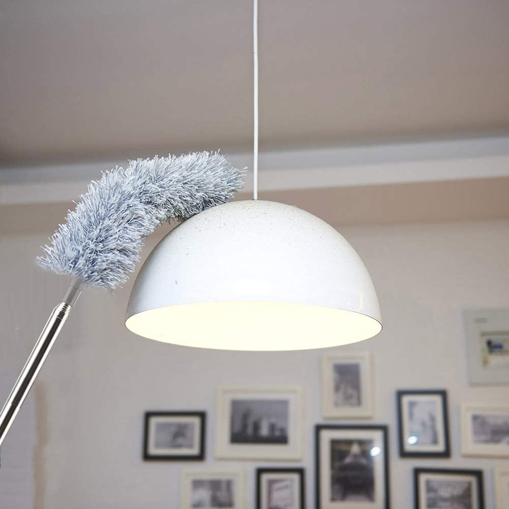 Long Handle Microfiber Feather Fan Ceiling Duster for Dust Cleaning with extendable Pole 100 Inch with Anti Scratch Bendable Brush for Cleaning High roof