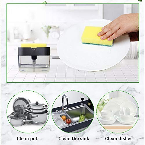 2 in 1 Soap Dispenser for Dishwasher Liquid Holder, Liquid Dispenser Through Pump with Sponge