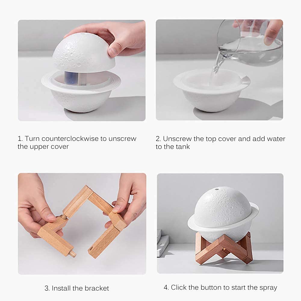Magic 2 in 1 Moon Lamp Cool Mist Humidifiers Essential Oil Diffuser Aroma Air Humidifier with Led Night Light Colorful Change for Car, Office, Babies, humidifiers for Home