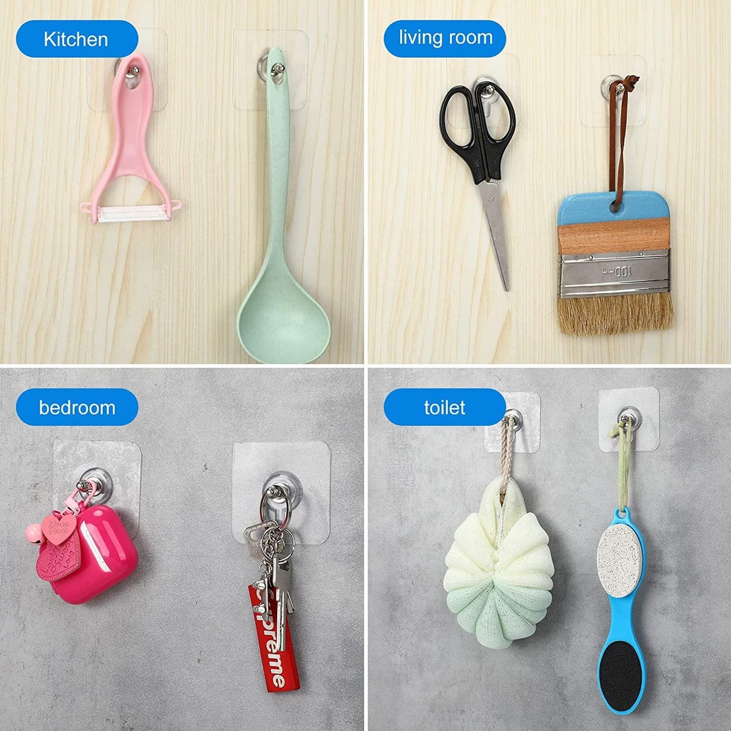 Wall Hooks, Adhesive Wall Screws Hanging Nails, No-Drilling Waterproof Screw Free Stickers for Hanging, Heavy-Duty Adhesive Wall Mount Screw Hooks for Kitchen Bathroom Bedroom Living Room 12 Pcs