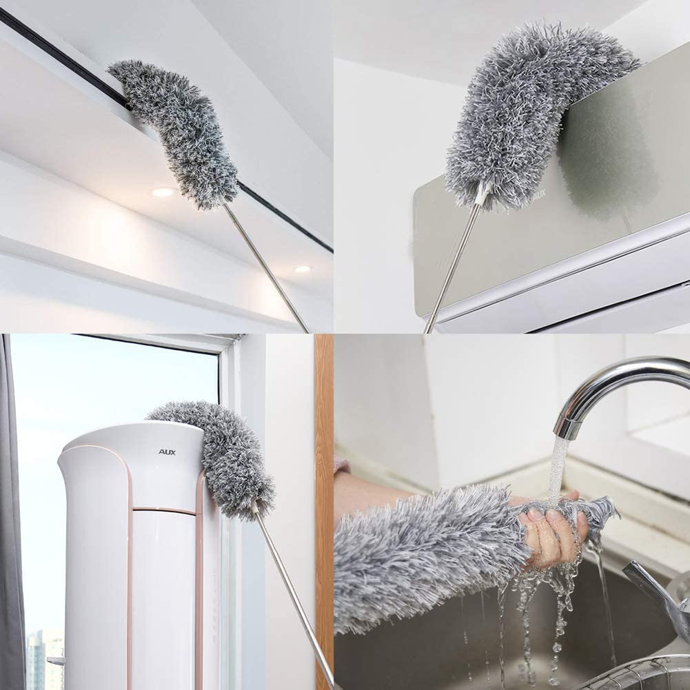 Long Handle Microfiber Feather Fan Ceiling Duster for Dust Cleaning with extendable Pole 100 Inch with Anti Scratch Bendable Brush for Cleaning High roof