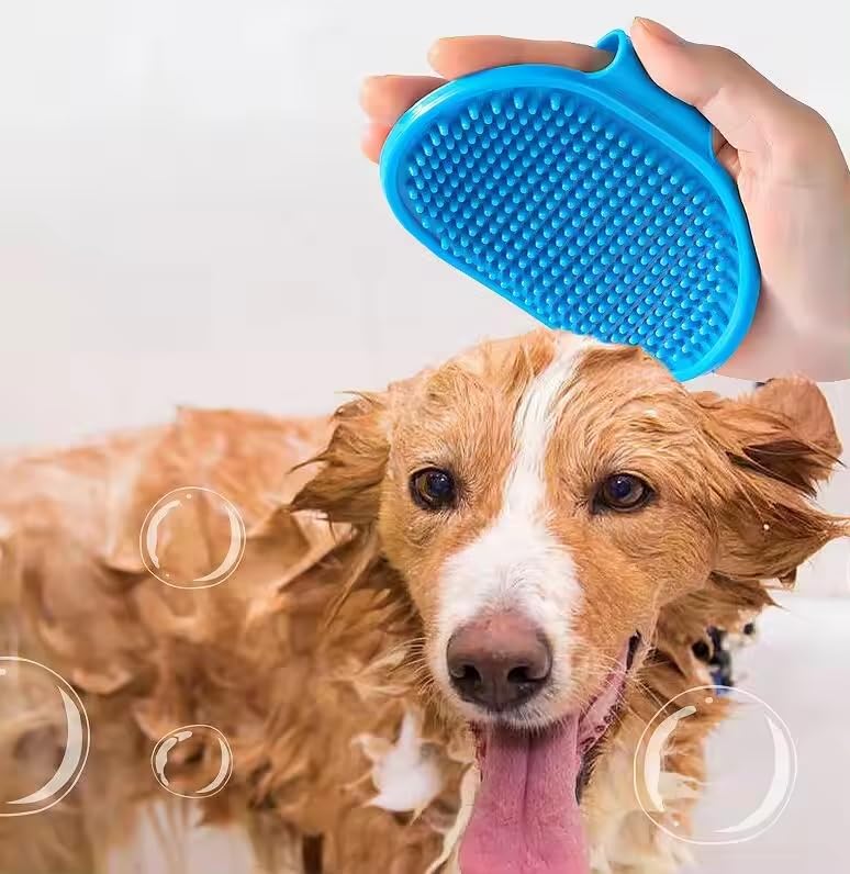 NEW Grooming Pet Shampoo Brush | Soothing Massage Rubber Bristles Curry Comb for Dogs & Cats Washing | Grooming Shampoo Washing Soothing Bristles Hand Brush Comb - 3 Piece