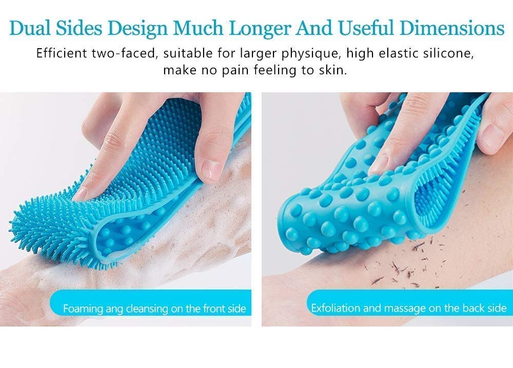 Silicone Body Back Scrubber, Double Side Bathing Brush for Skin Deep Cleaning Massage, Dead Skin Removal Exfoliating Belt for Shower, Easy to Clean, for Men & Women
