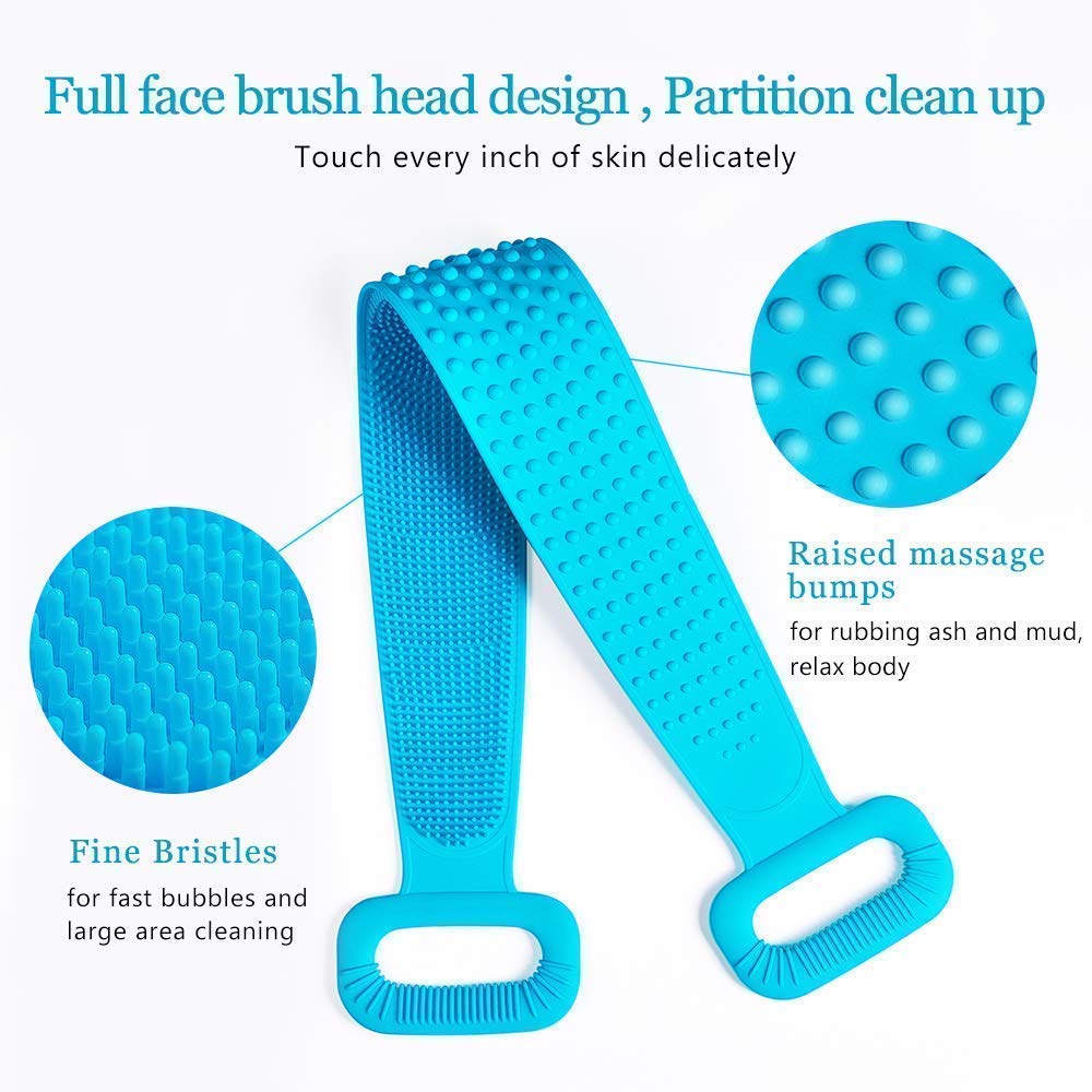 Silicone Body Back Scrubber, Double Side Bathing Brush for Skin Deep Cleaning Massage, Dead Skin Removal Exfoliating Belt for Shower, Easy to Clean, for Men & Women