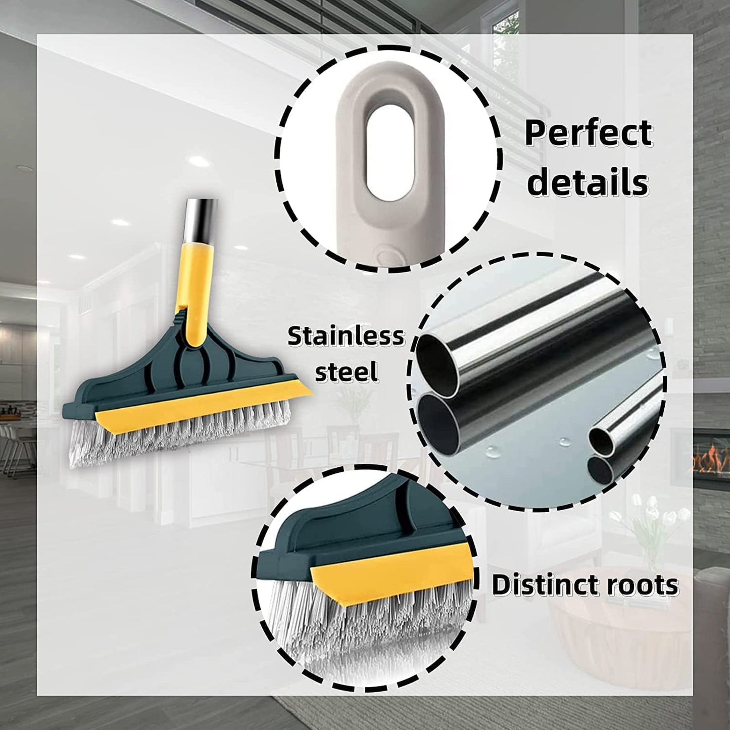 Bathroom Cleaning Brush with Wiper 2 in 1 Tiles Floor Scrub Bathroom Brush with Long Handle