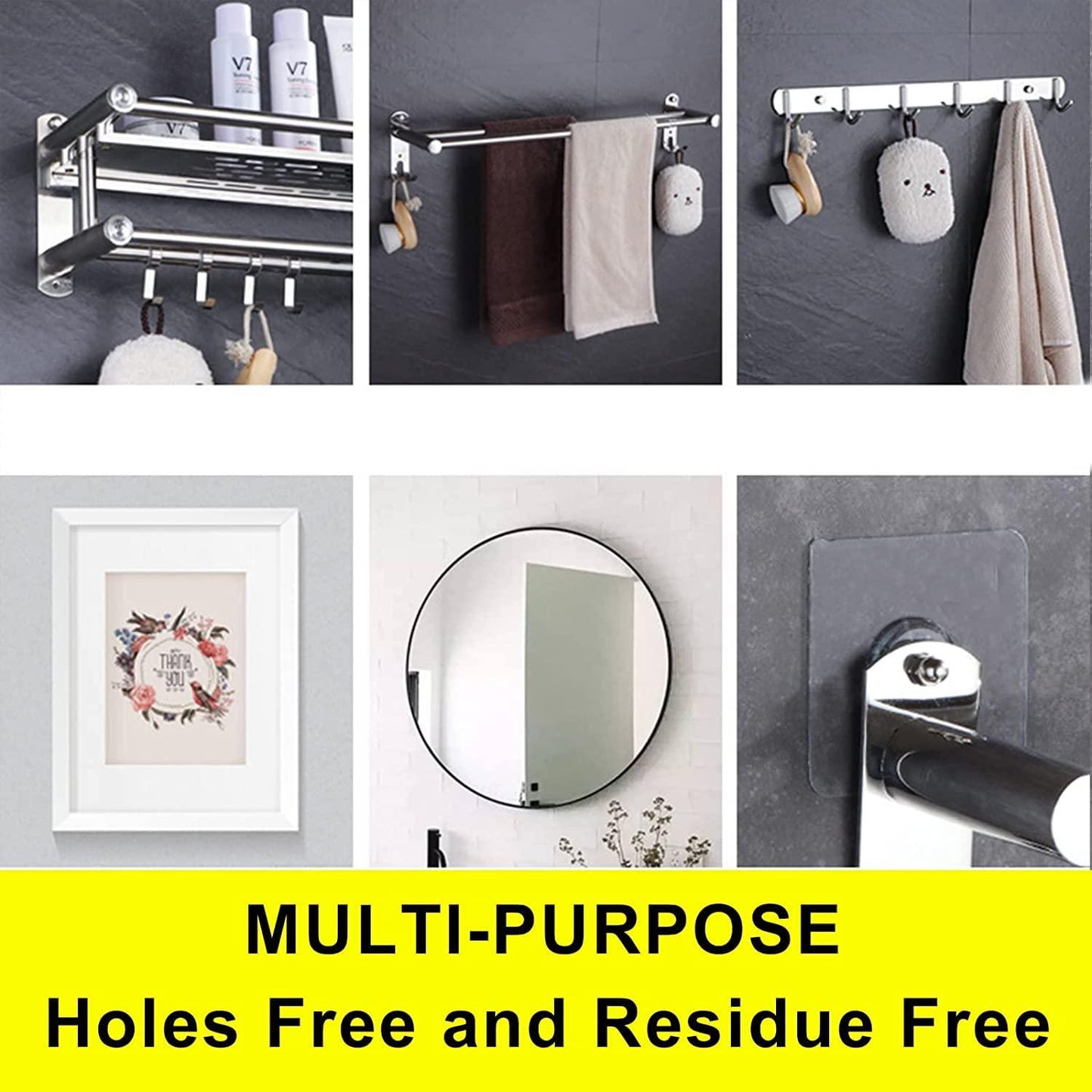 Wall Hooks, Adhesive Wall Screws Hanging Nails, No-Drilling Waterproof Screw Free Stickers for Hanging, Heavy-Duty Adhesive Wall Mount Screw Hooks for Kitchen Bathroom Bedroom Living Room 12 Pcs