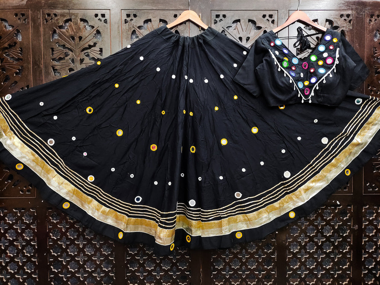 Rayon Cotton Real mirror work(Stiched) Skirt and Real Mirror Work(Stitched) Blouse