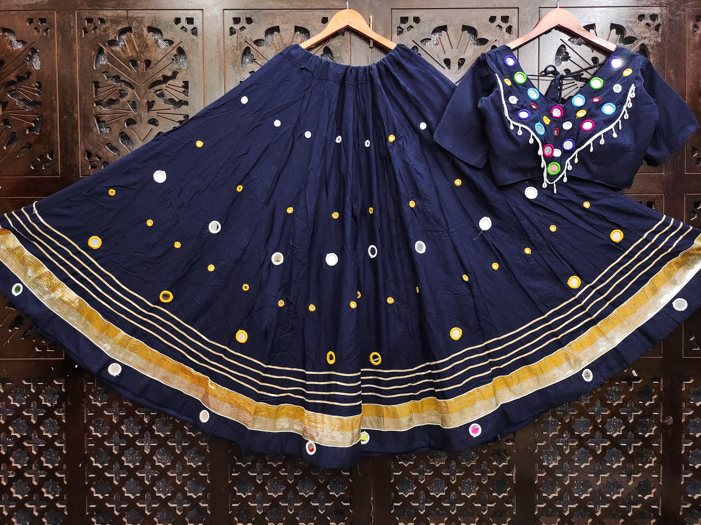 Rayon Cotton Real mirror work(Stiched) Skirt and Real Mirror Work(Stitched) Blouse