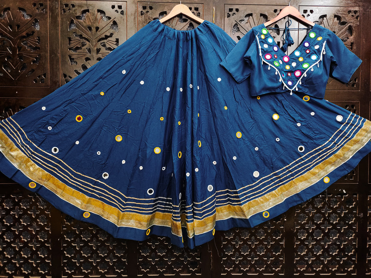 Rayon Cotton Real mirror work(Stiched) Skirt and Real Mirror Work(Stitched) Blouse