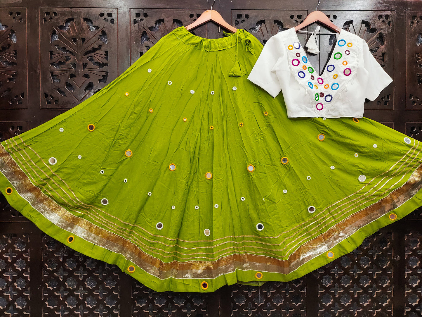 Rayon Cotton Real mirror work(Stiched) Skirt and Real Mirror Work(Stitched) Blouse