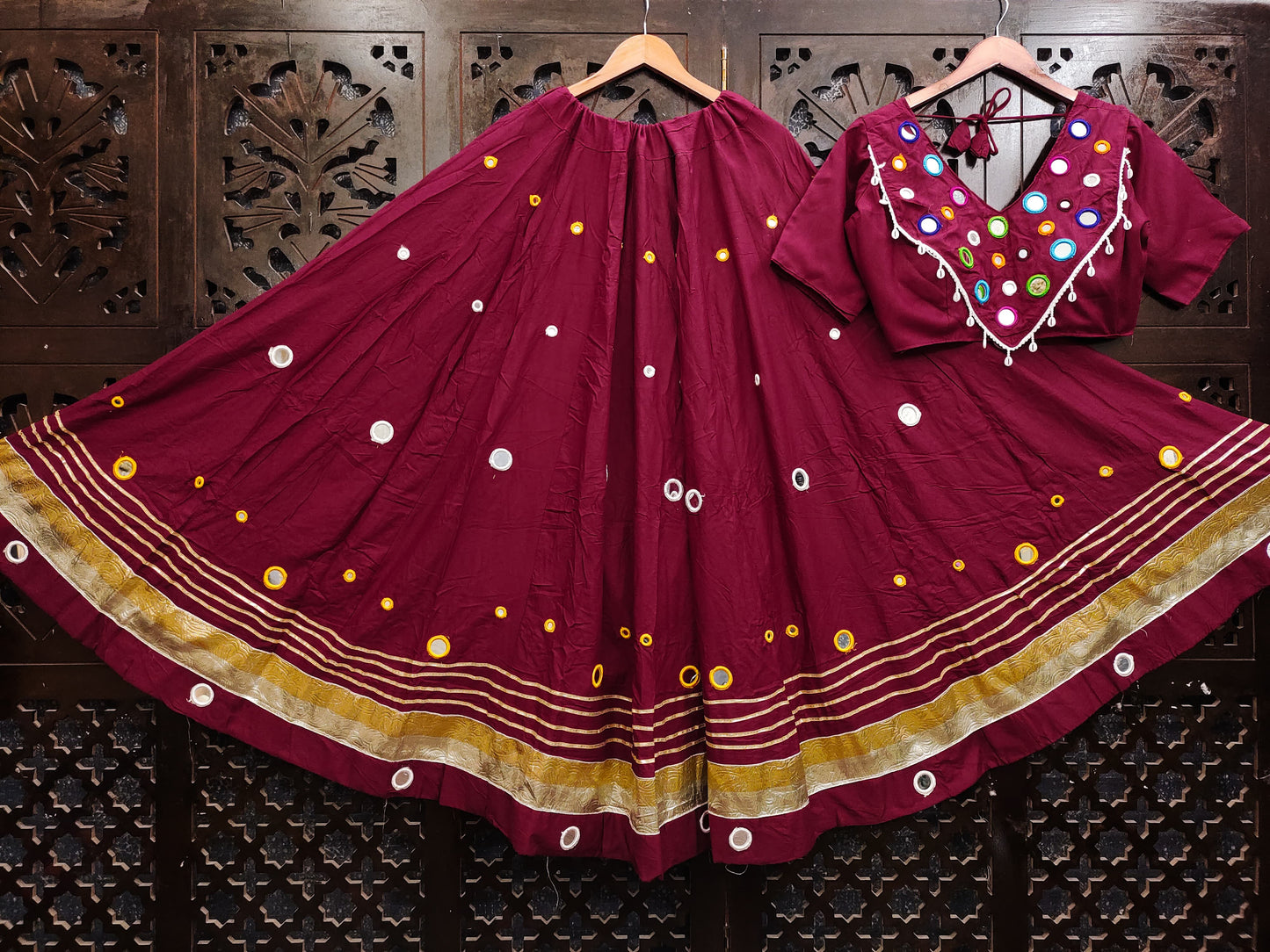 Rayon Cotton Real mirror work(Stiched) Skirt and Real Mirror Work(Stitched) Blouse