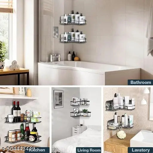 (Pack of 2) 2 Self-Adhesive Shelves for Corner Walls for Bathroom Organizer - Bathrom Corner Shelf with Magic Sticker