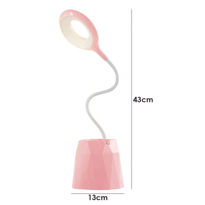 LED Table Desk Lamp, 360° Flexible, Study Lamp, Foldable Read Ring Light, Pen Stand Holder, Phone Bracket, Rechargeable, 3 Colour Modes