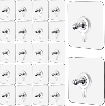Wall Hooks, Adhesive Wall Screws Hanging Nails, No-Drilling Waterproof Screw Free Stickers for Hanging, Heavy-Duty Adhesive Wall Mount Screw Hooks for Kitchen Bathroom Bedroom Living Room 12 Pcs