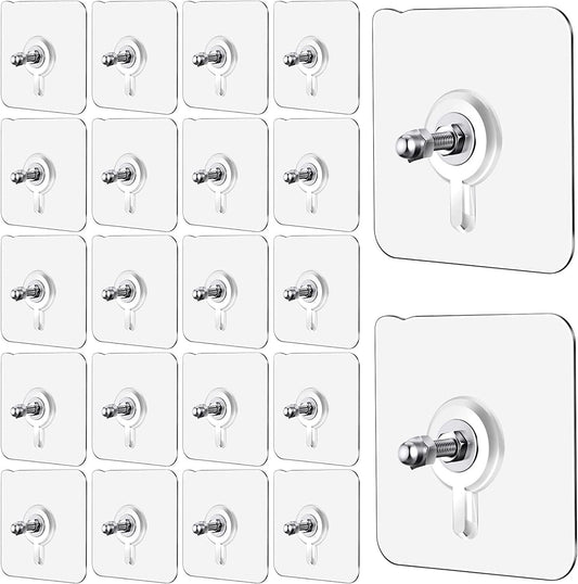 Wall Hooks, Adhesive Wall Screws Hanging Nails, No-Drilling Waterproof Screw Free Stickers for Hanging, Heavy-Duty Adhesive Wall Mount Screw Hooks for Kitchen Bathroom Bedroom Living Room 12 Pcs