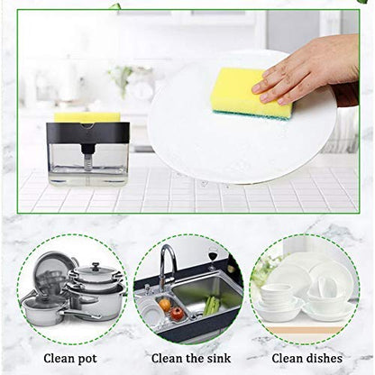 2 in 1 Soap Dispenser for Dishwasher Liquid Holder, Liquid Dispenser Through Pump with Sponge