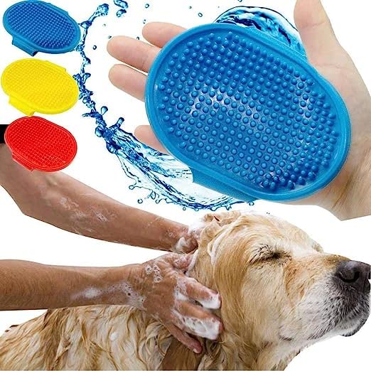 NEW Grooming Pet Shampoo Brush | Soothing Massage Rubber Bristles Curry Comb for Dogs & Cats Washing | Grooming Shampoo Washing Soothing Bristles Hand Brush Comb - 3 Piece