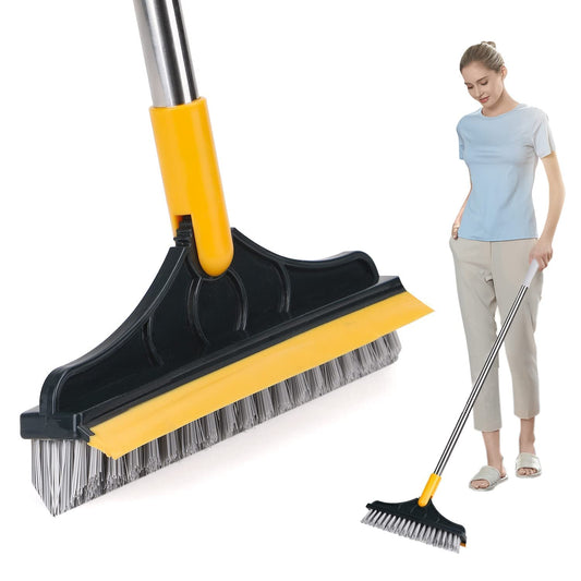 Bathroom Cleaning Brush with Wiper 2 in 1 Tiles Floor Scrub Bathroom Brush with Long Handle