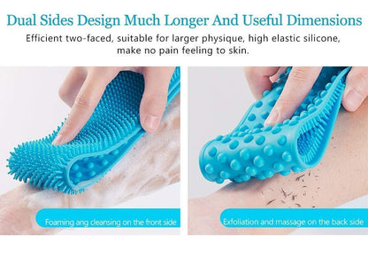 Silicone Body Back Scrubber, Double Side Bathing Brush for Skin Deep Cleaning Massage, Dead Skin Removal Exfoliating Belt for Shower, Easy to Clean, for Men & Women
