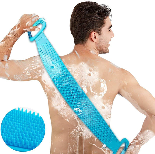 Silicone Body Back Scrubber, Double Side Bathing Brush for Skin Deep Cleaning Massage, Dead Skin Removal Exfoliating Belt for Shower, Easy to Clean, for Men & Women