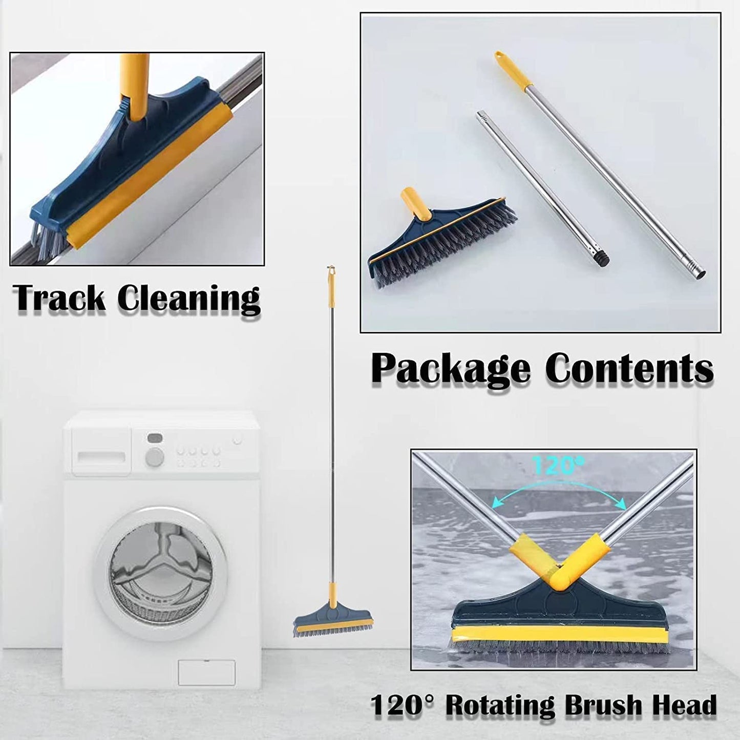 Bathroom Cleaning Brush with Wiper 2 in 1 Tiles Floor Scrub Bathroom Brush with Long Handle