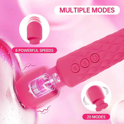 Rechargeable Wireless Personal Body Massager for Women and Men - 20 Vibration Modes, 8 Speeds, Water Resistant, Flexible Head for Targeted Compression