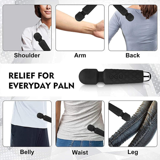 Rechargeable Wireless Personal Body Massager for Women and Men - 20 Vibration Modes, 8 Speeds, Water Resistant, Flexible Head for Targeted Compression